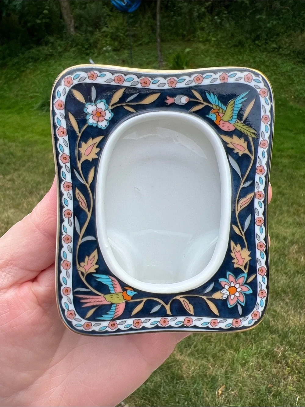 VTG Takahashi Hand Decorated Floral Bird Porcelain Miniature Picture Frame